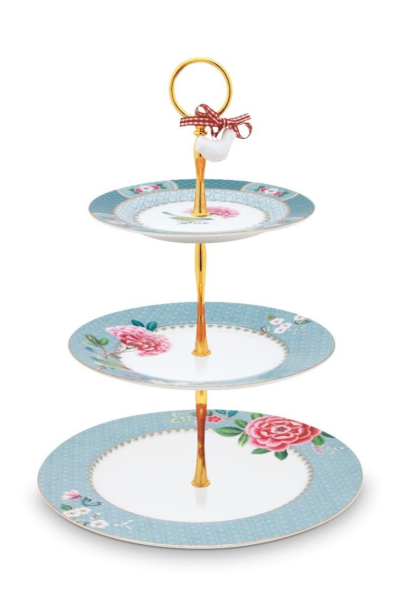 Blushing Birds Cake Stand 3 Levels blue