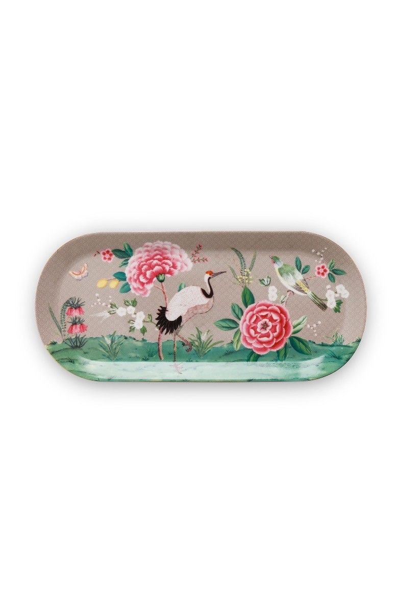 Blushing Birds Rechthoekig Taartplateau Khaki