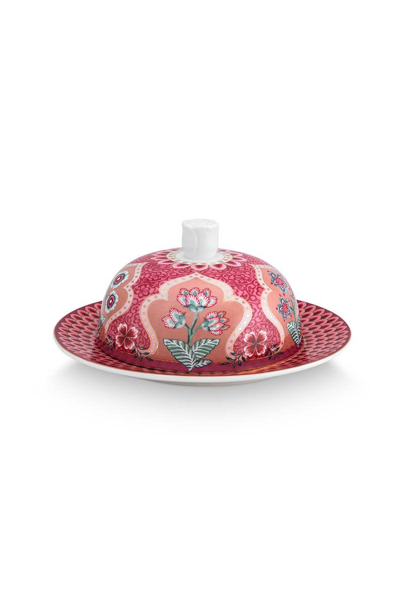 Flower Festival Butter Dish Round Deco Dark Pink