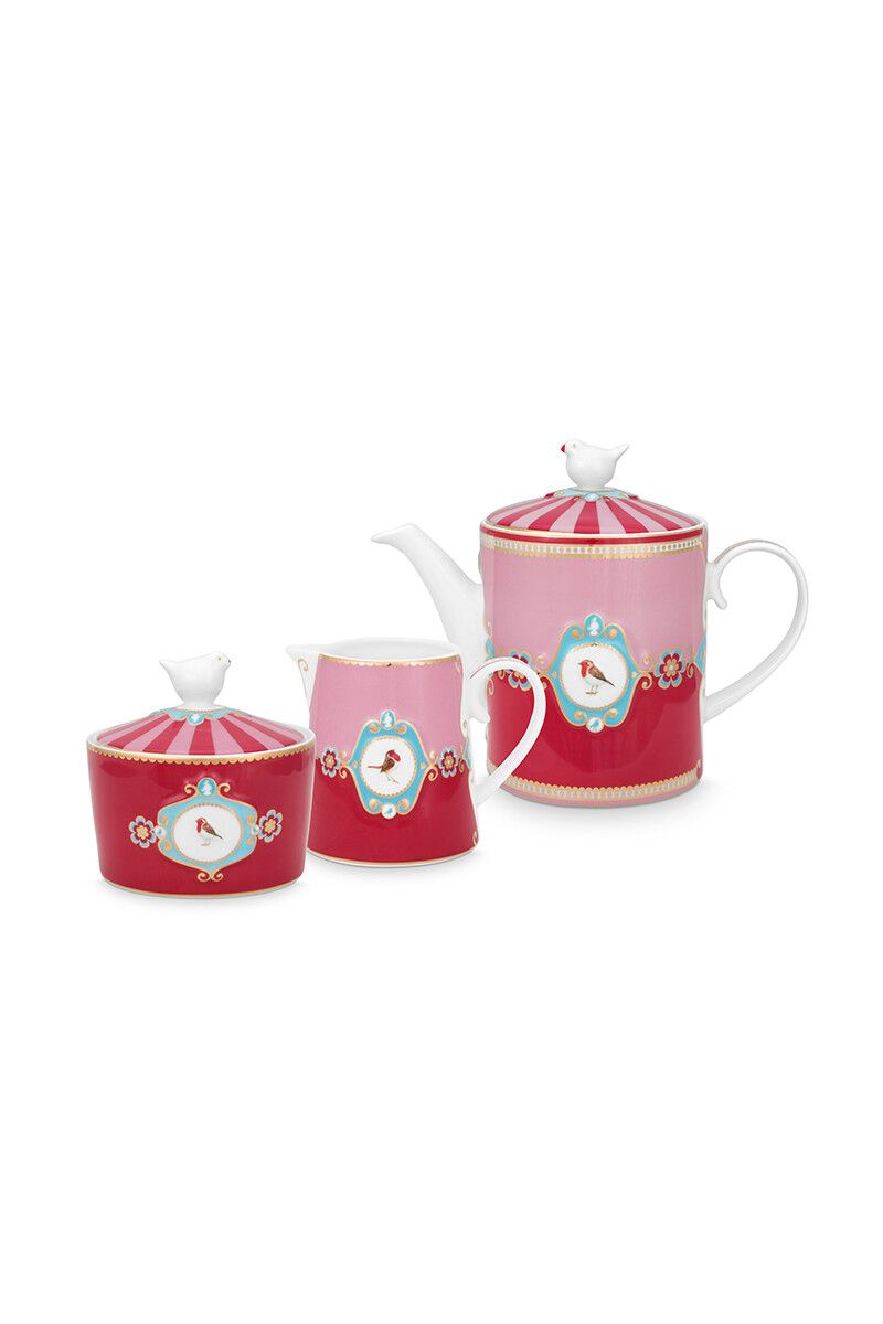 Love Birds Tea Set/3 Red/Pink