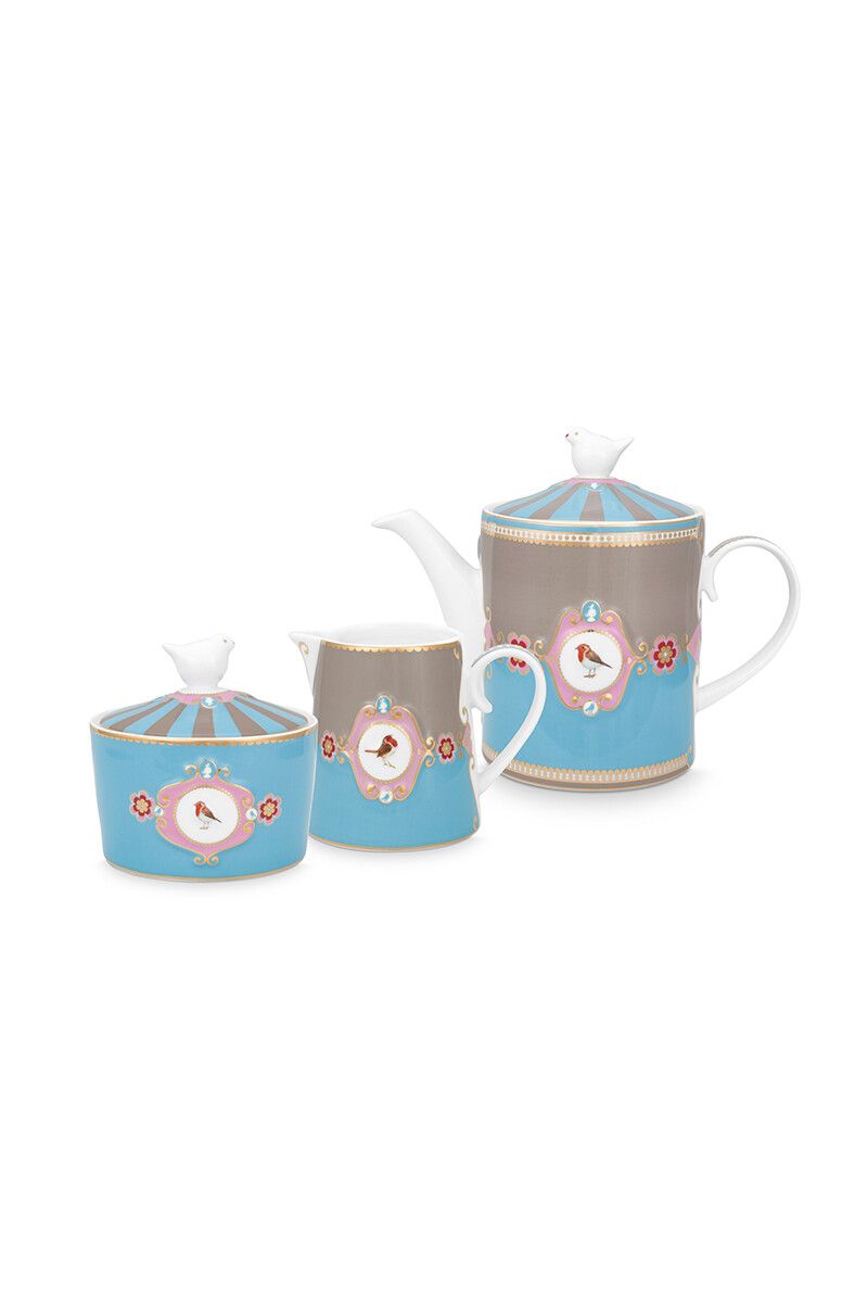 Love Birds Thee Set/3 Blauw/Khaki