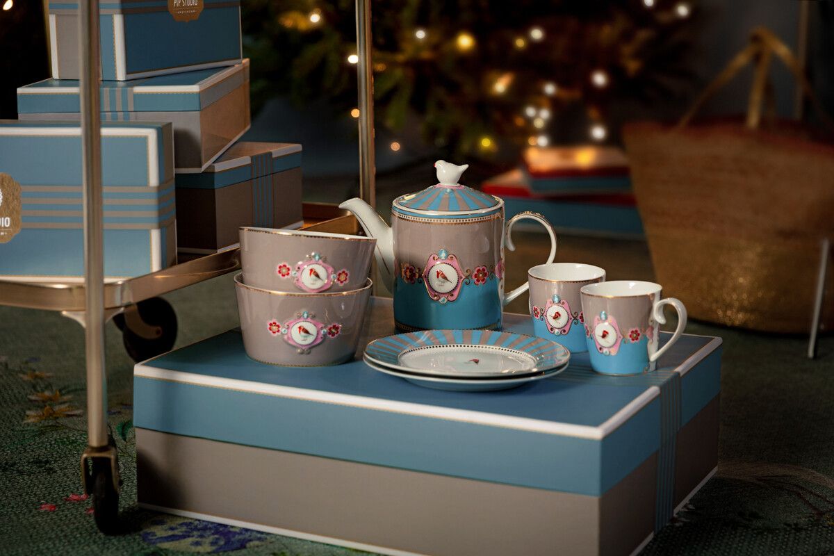 Love Birds Frühstück Set/7 Blau/Khaki