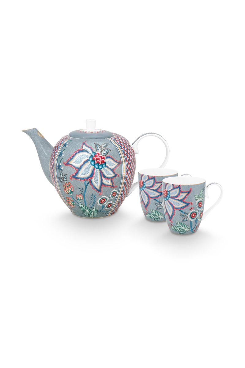 Flower Festival Thee Set/3 Groot Lichtblauw