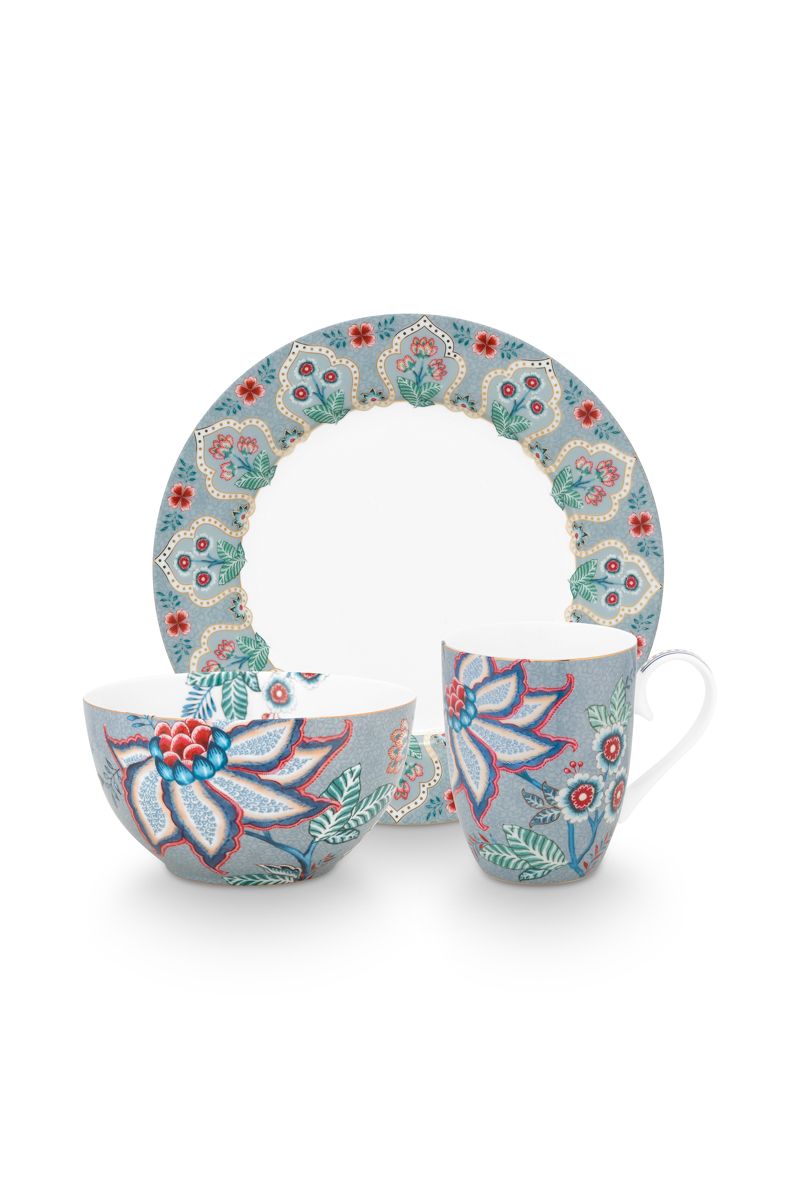 Flower Festival Breakfast Set/3 Light Blue