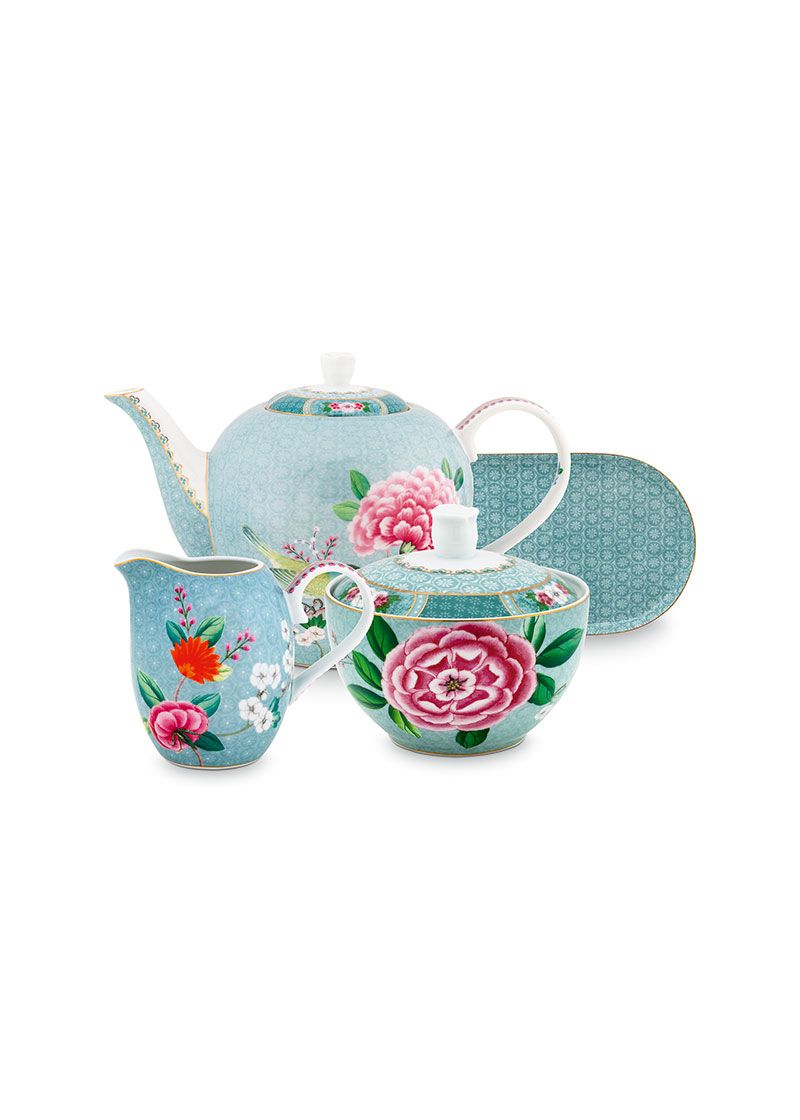 Blushing Birds Tea Set/4 Blue