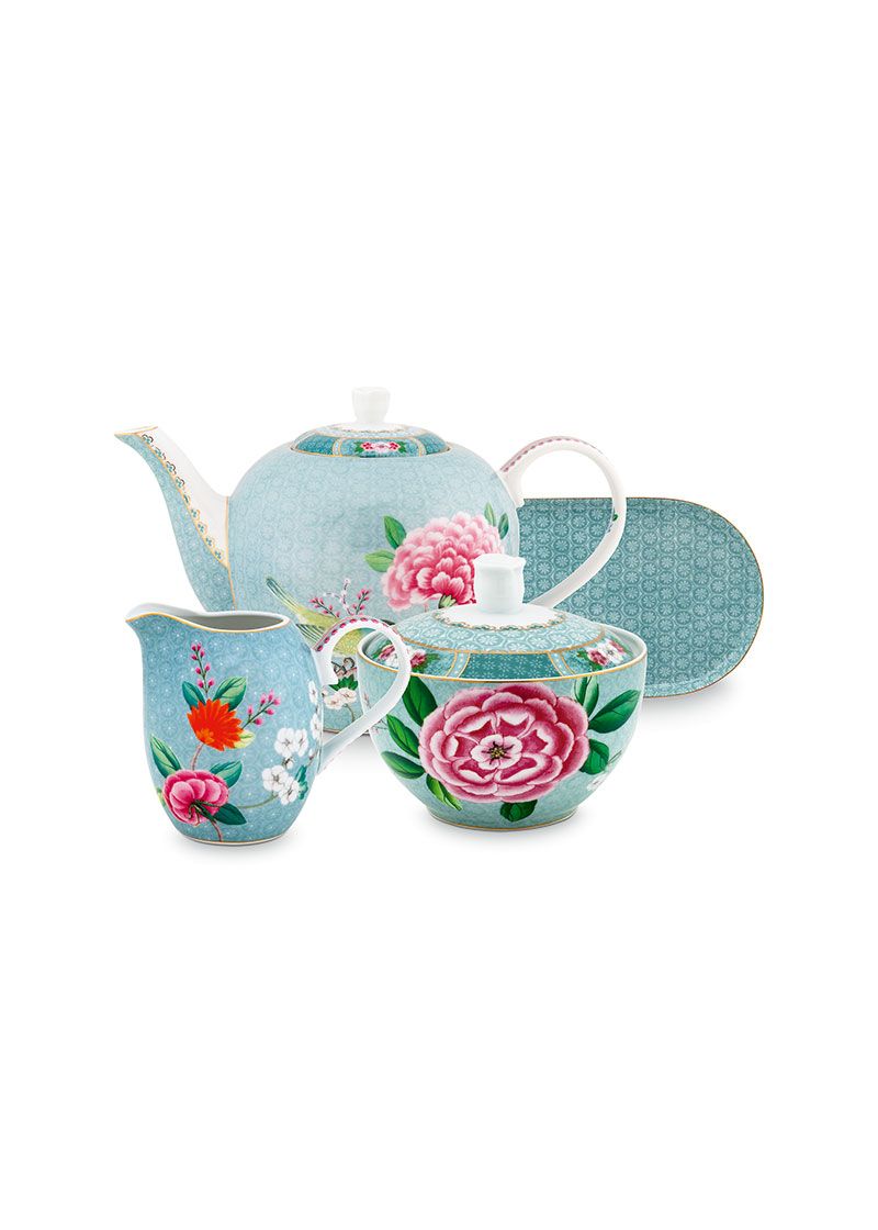 Blushing Birds Thee Set/4 Blauw