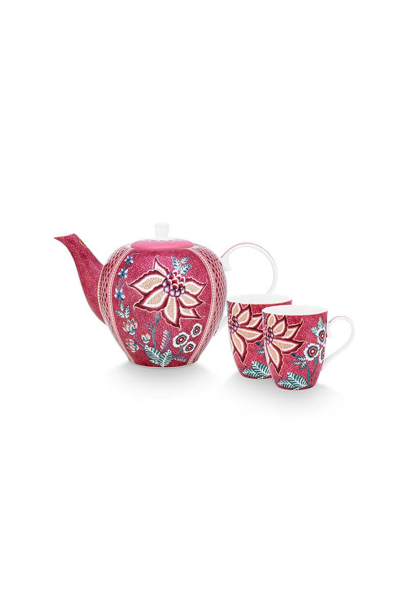 Flower Festival Tea Set/3 Large Dark Pink