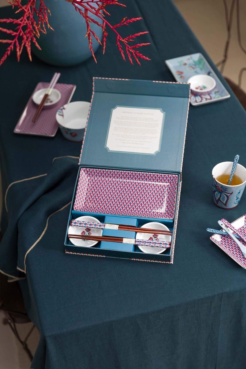 Oriental Flower Festival Sushi Set Blue
