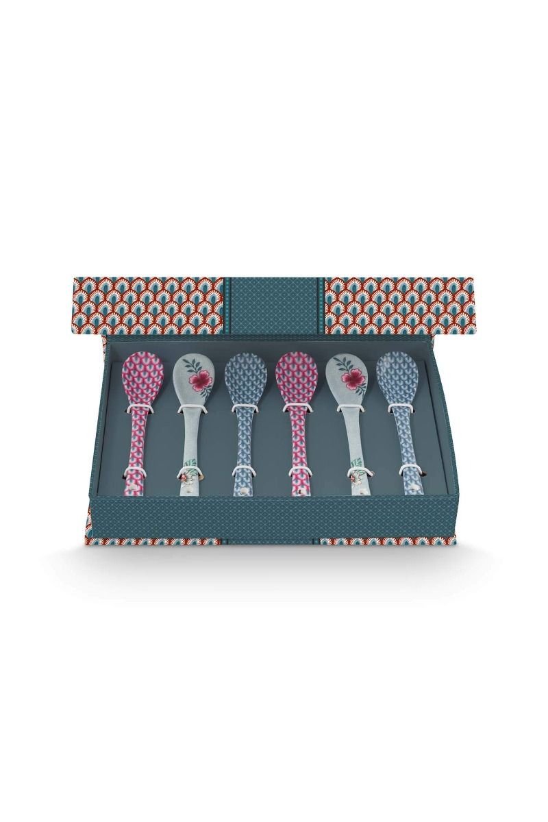 Oriental Flower Festival Set/6 Teaspoons Blue