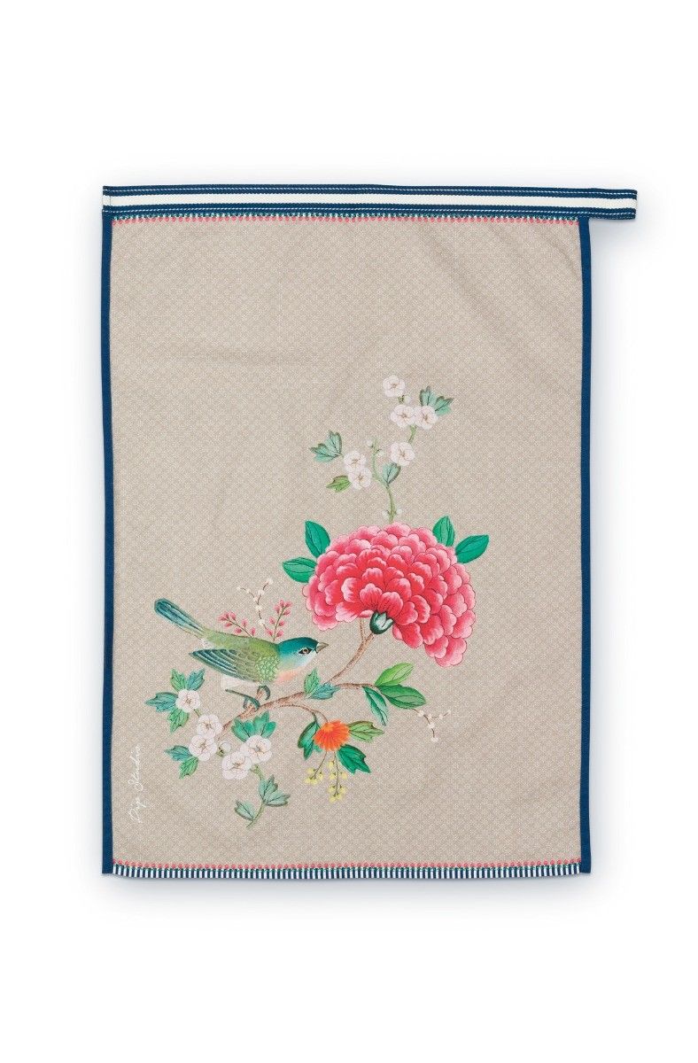 Blushing Birds Tea Towel Khaki