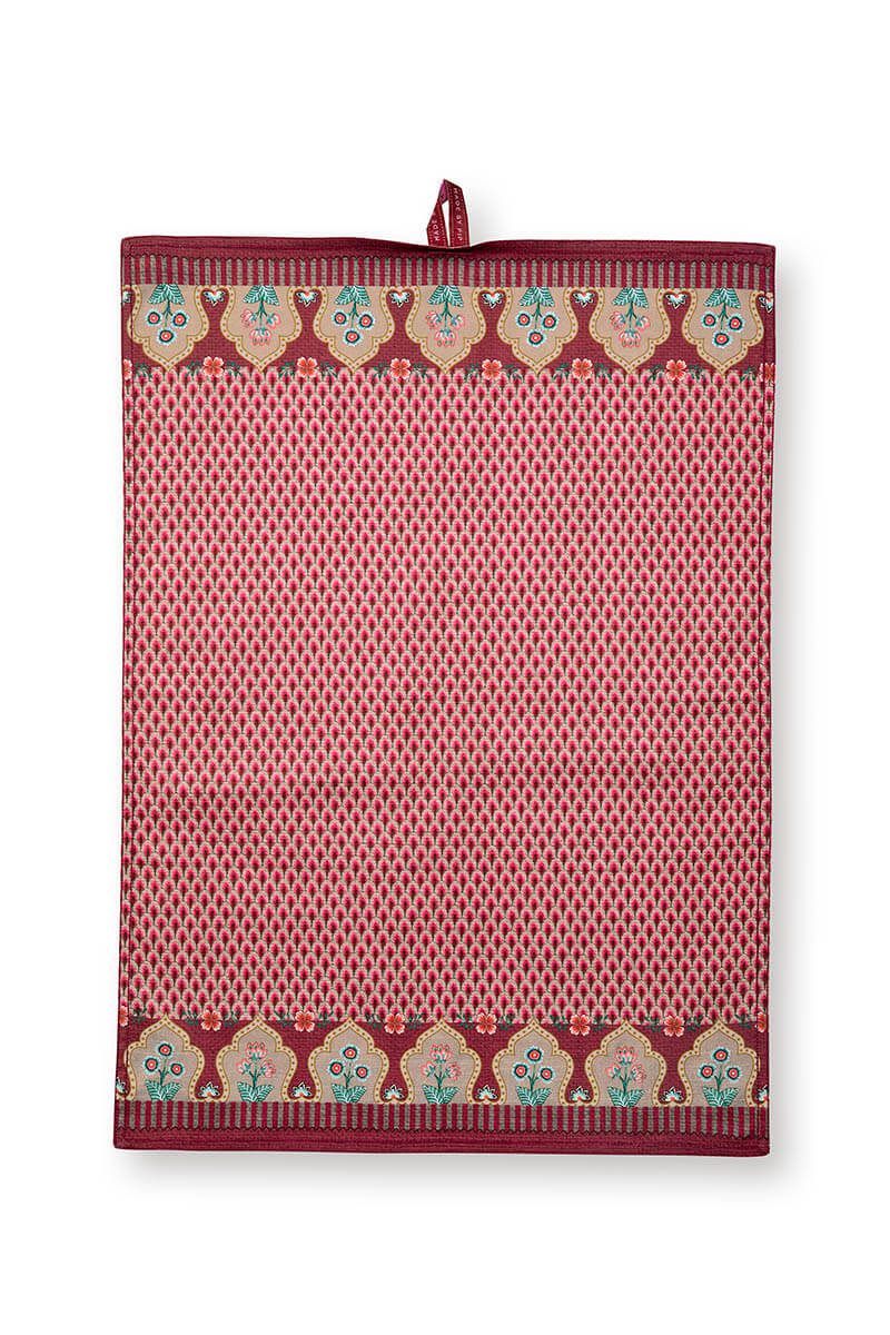 Flower Festival Tea Towel Red/Dark Pink