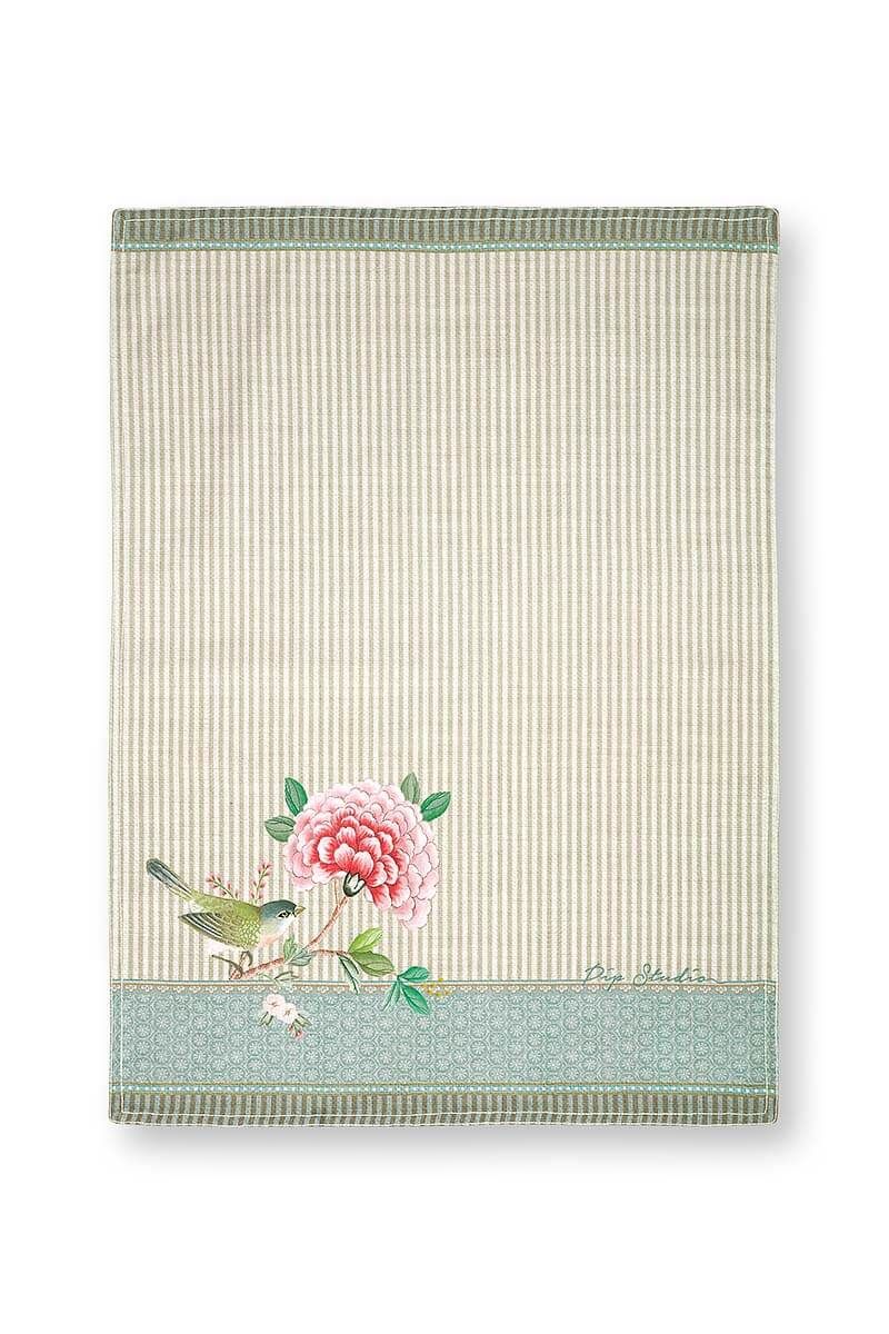 Blushing Birds Tea Towel Khaki