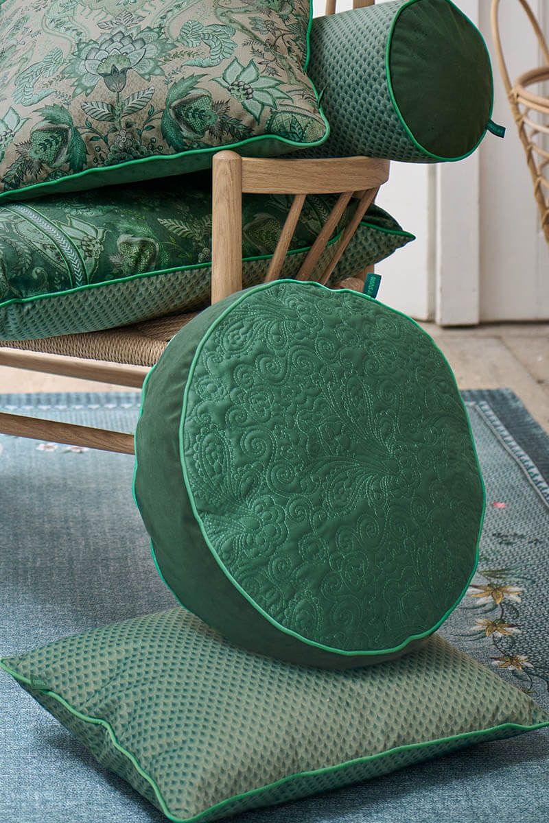 Cushion Round Quiltey Days Dark Green