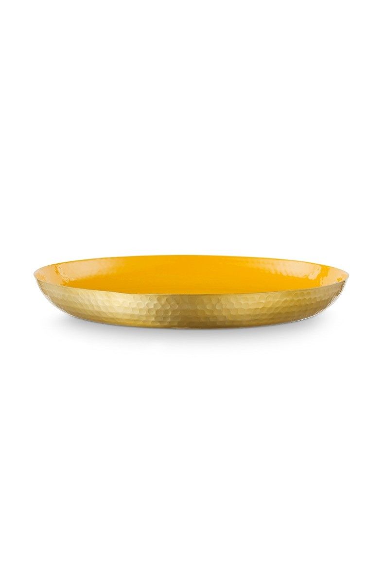 Blushing Birds Gold Tray Enamelled Yellow 50cm