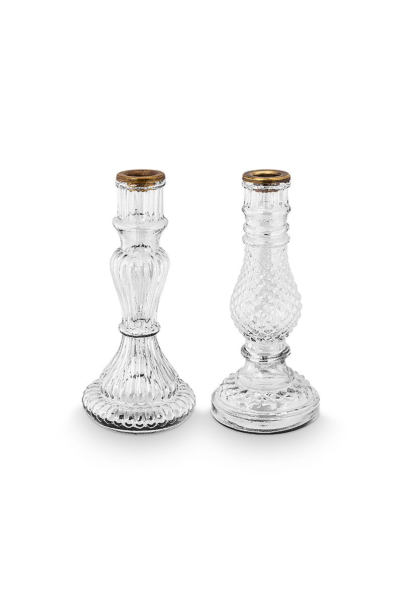 Set/2 Candle Holders Clear Glass