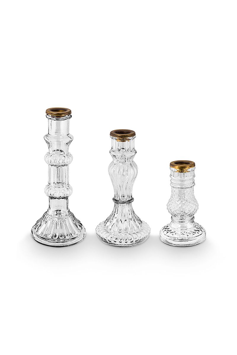 Set/3 Candle Holders Clear Glass