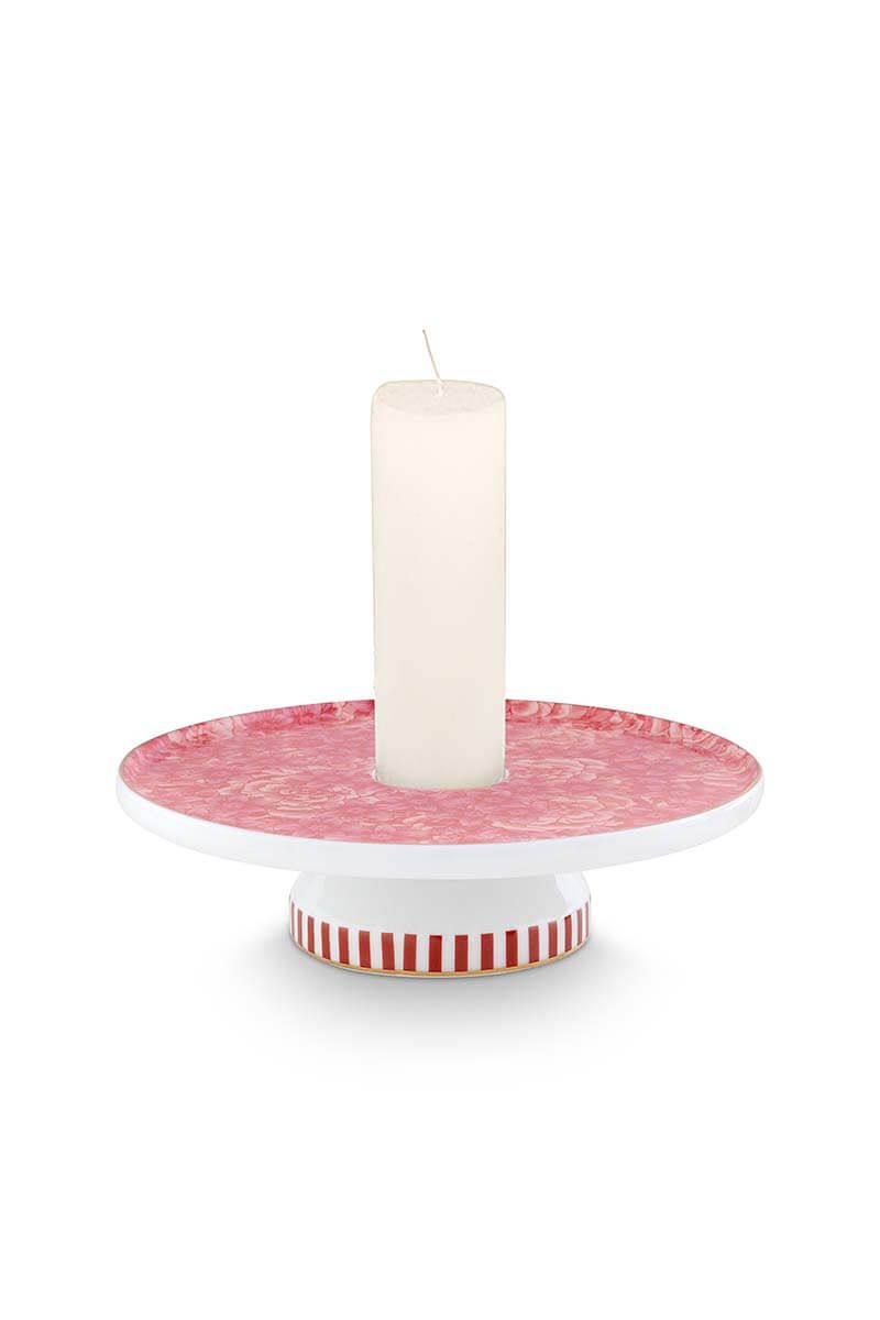 Royal Stripes Candle Tray Flower Pink 14cm