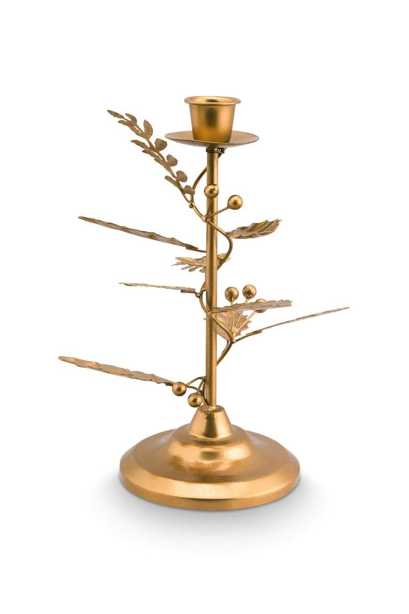 Candle Holder Leaves Gold 21.5cm