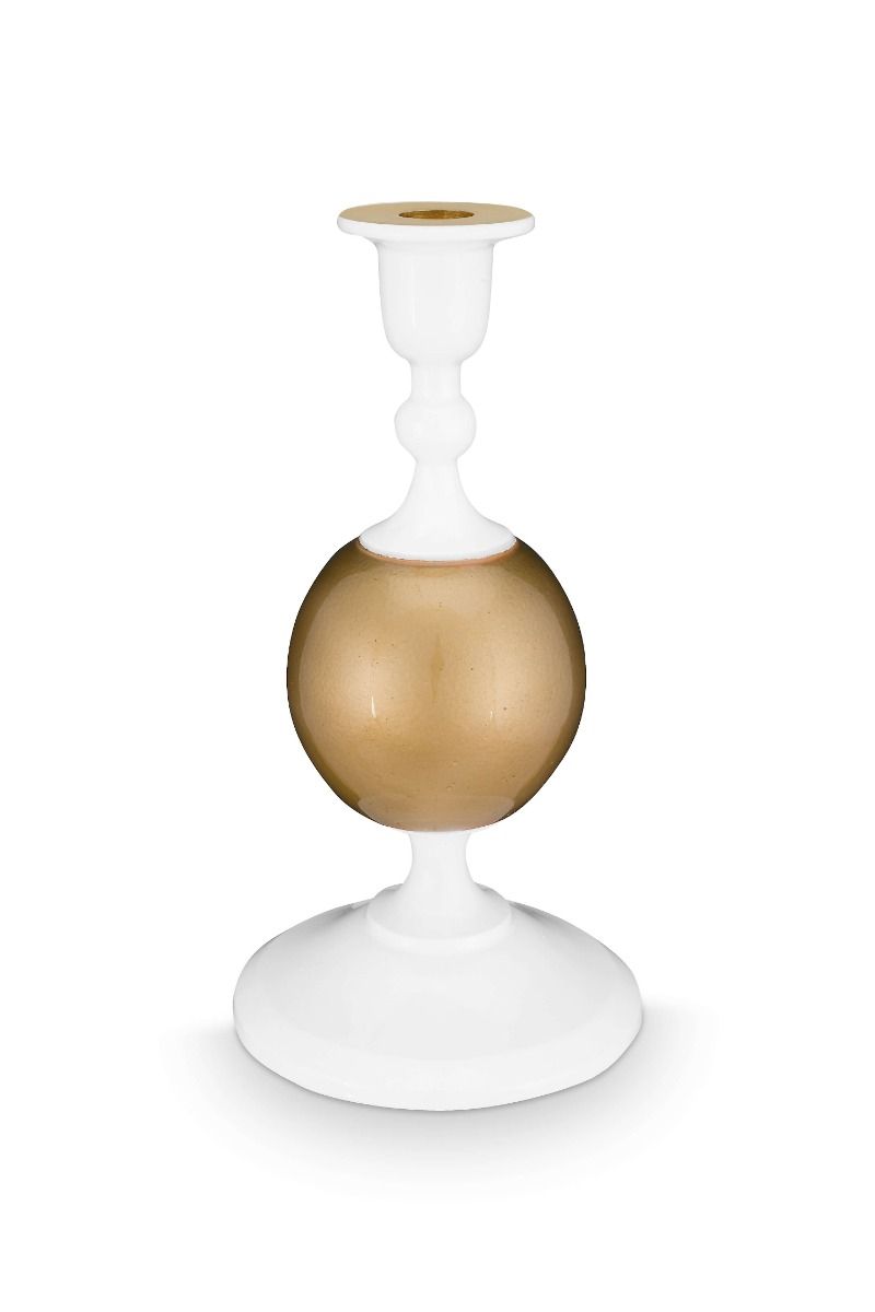 Bougeoir en Métal Sphère Petit Blanc-Or 24cm