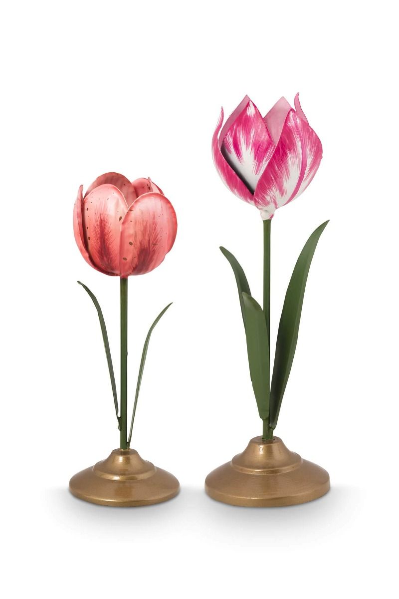 Set/2 Tulpe Kerzenhalter Metall Rosa