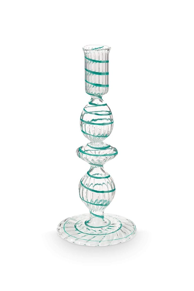 Kerzenständer Glas Strudel Hellblau 20cm