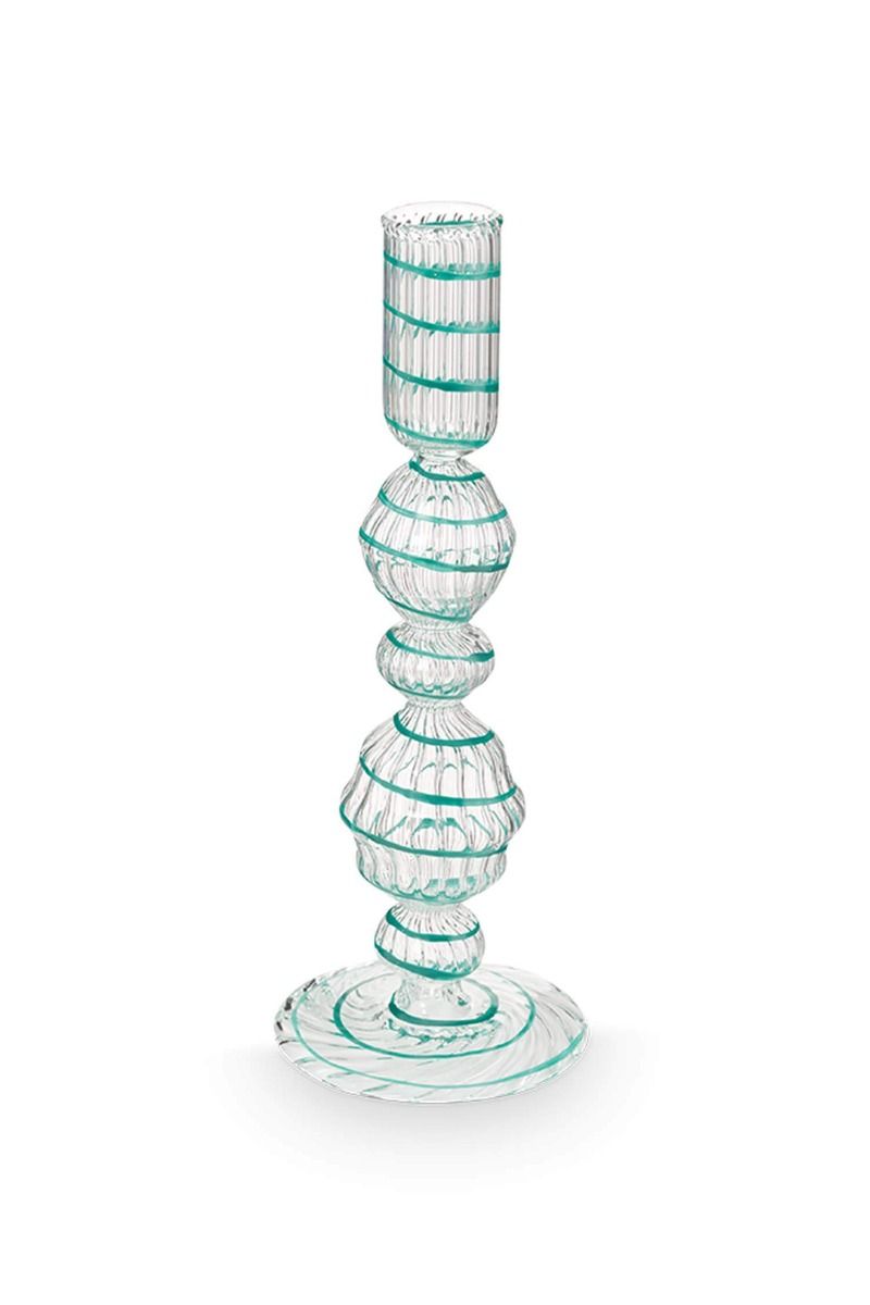 Kerzenständer Glas Strudel Hellblau 22cm