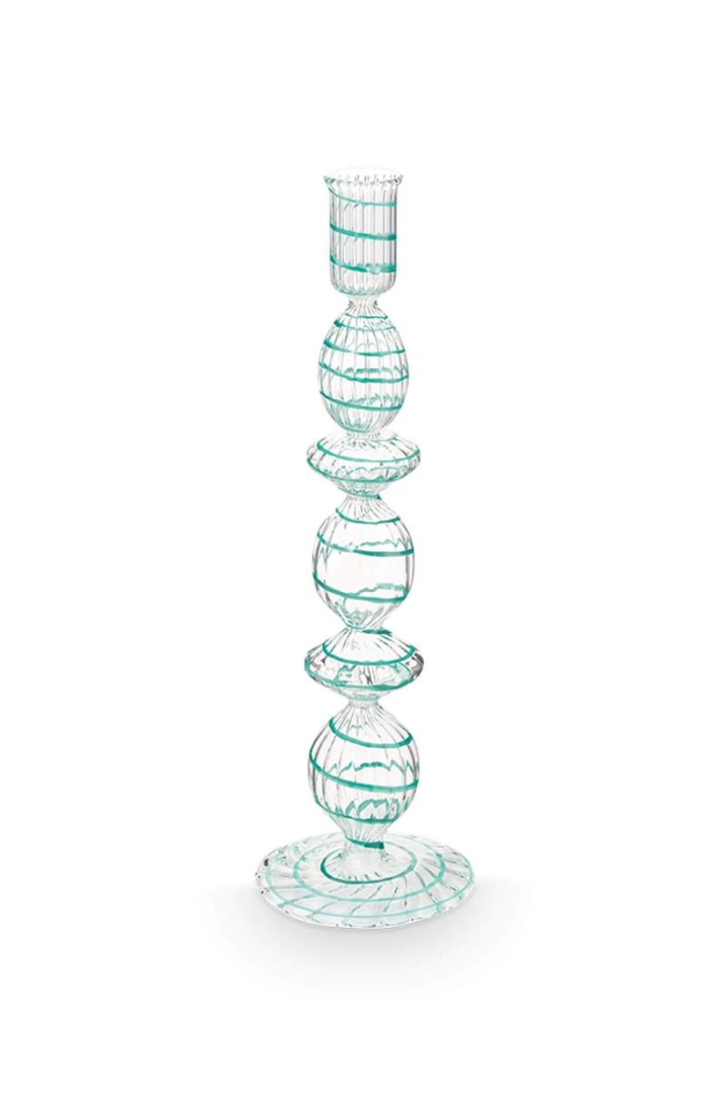 Bougeoir en Verre Tourbillon Bleu Clair 28cm