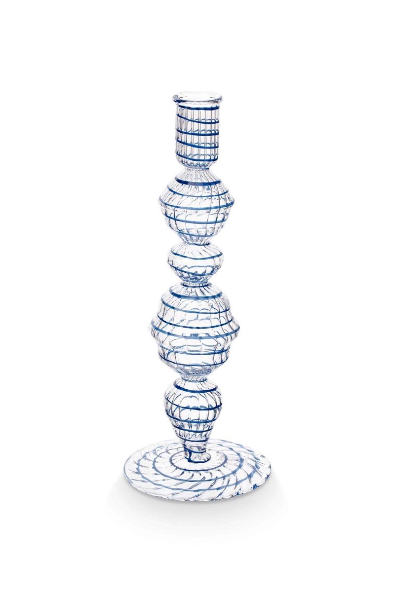 Bougeoir en Verre Tourbillon Bleu Foncé 22cm