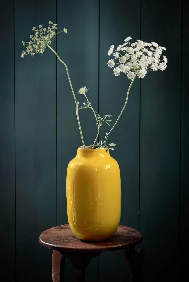 Oval Metal Vase Yellow 30 cm