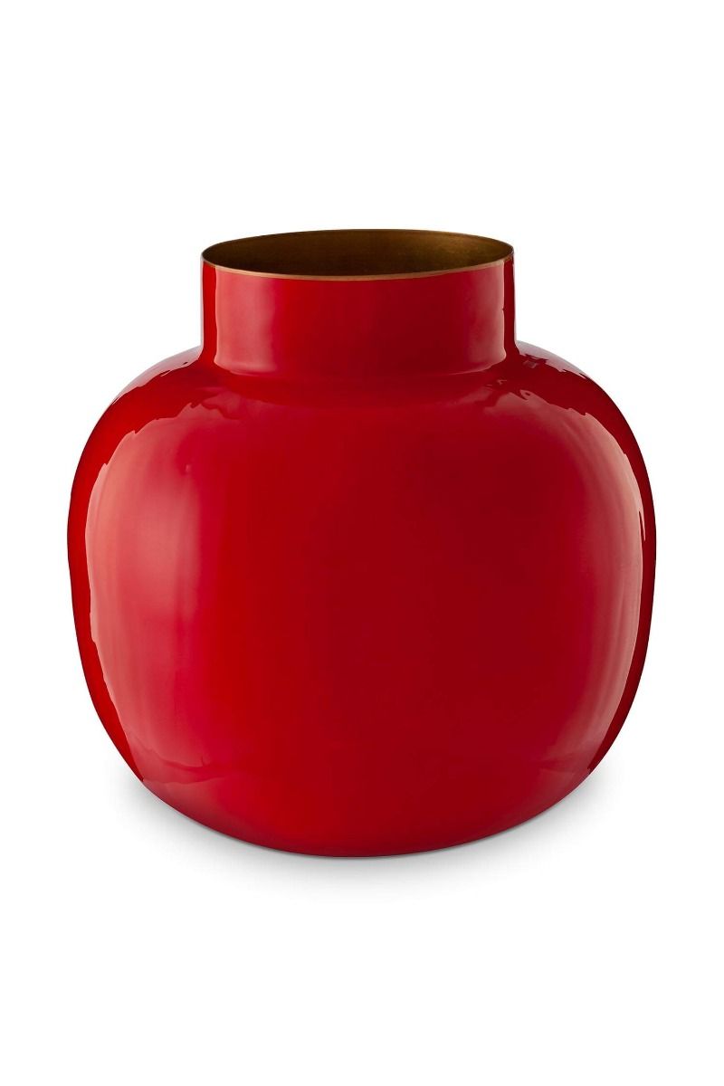 Vase Rond en Métal en Coloris Rouge 25 cm