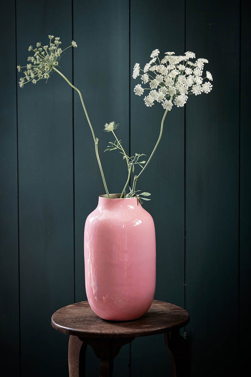 Oval Metal Vase Old Pink 30cm