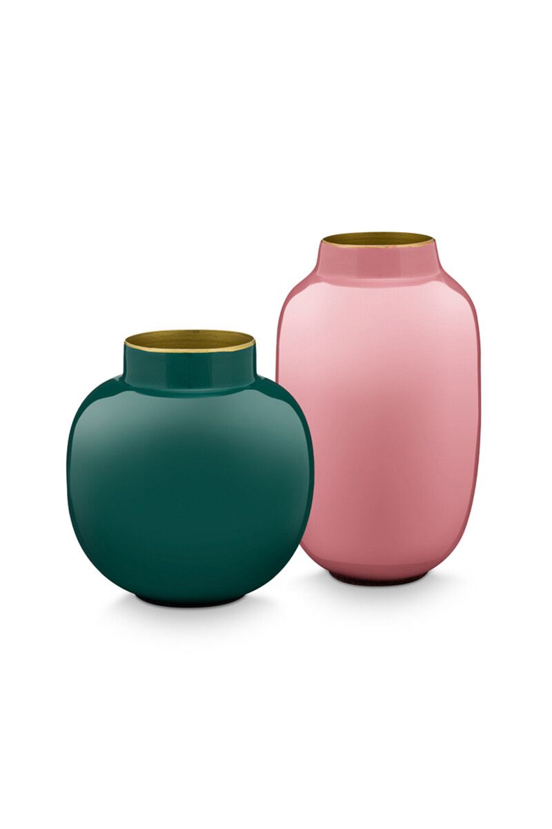 Set Mini Vases Old Pink & Dark Green