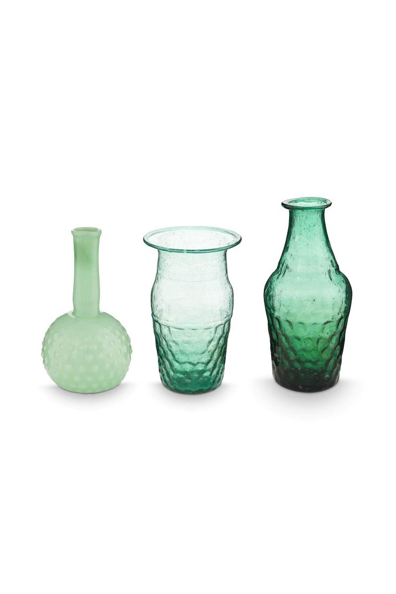 Set/3 Petits Vases en Verre Bleu-Vert