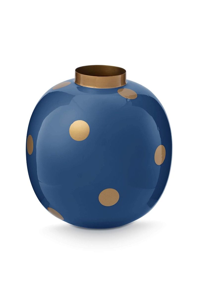 Vaas Metaal Stippen Navy/Goud 23cm