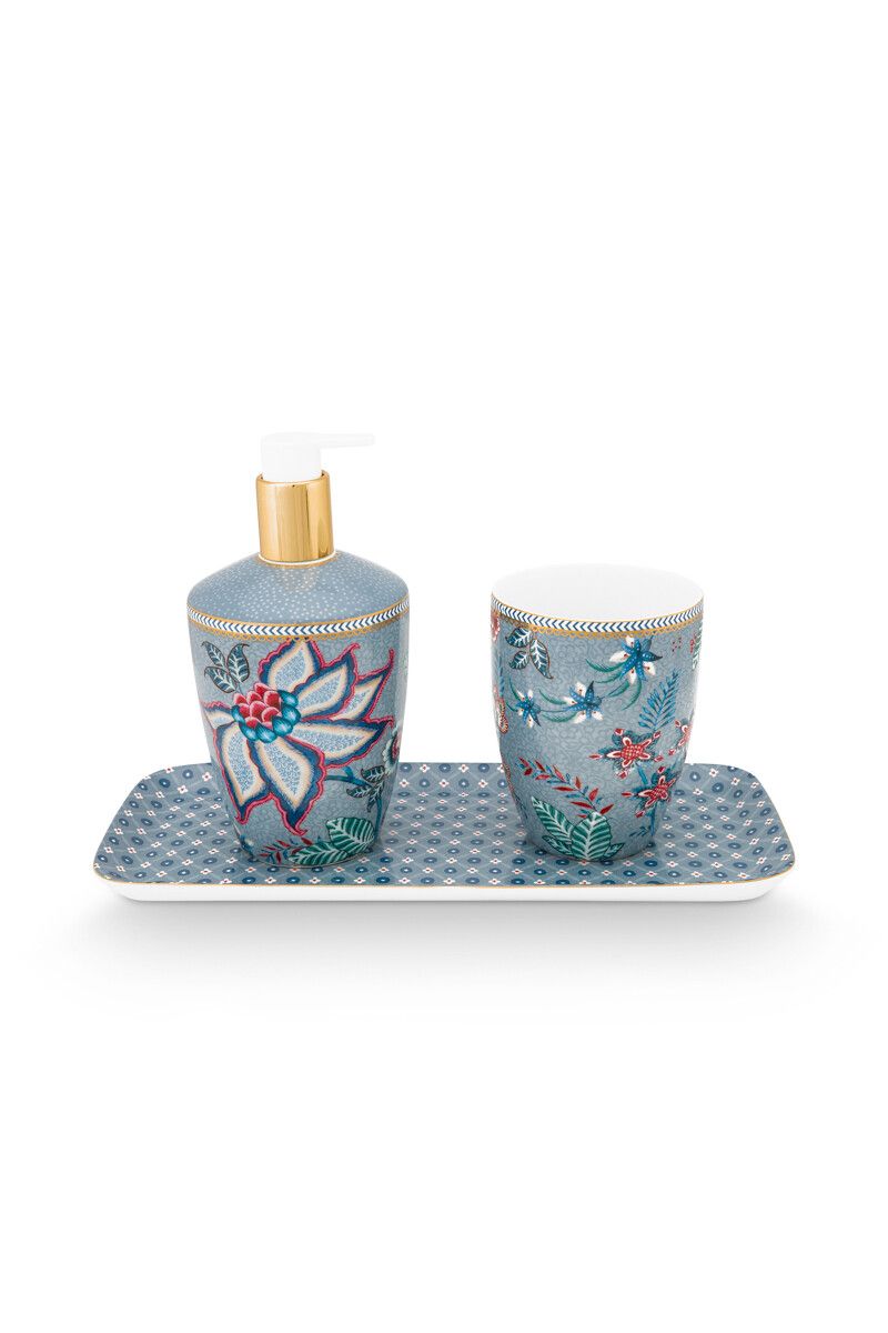 Bathroom Accessories Set/3 Flowery Light Blue