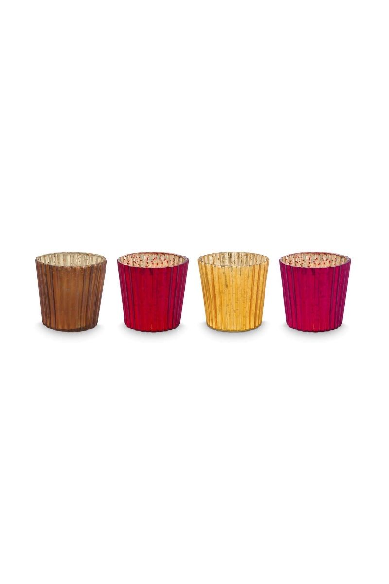 Set/4 Porte/Bougie Verre Rouge 7cm