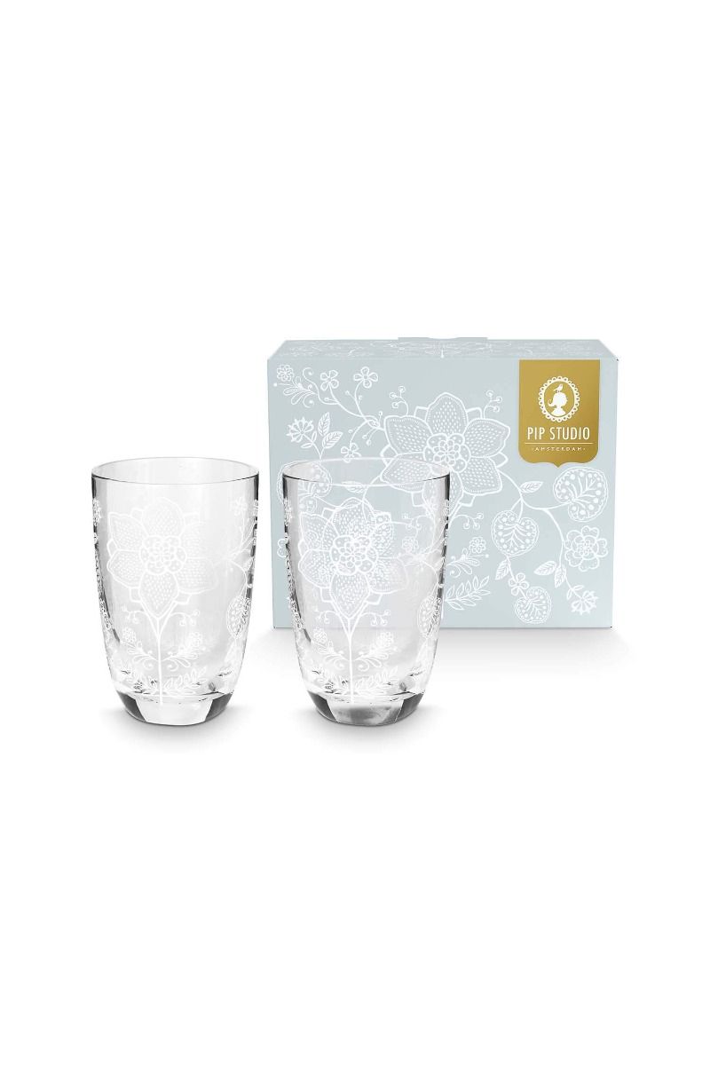 Set/2 Verres à Long Drink Fleur Blanc