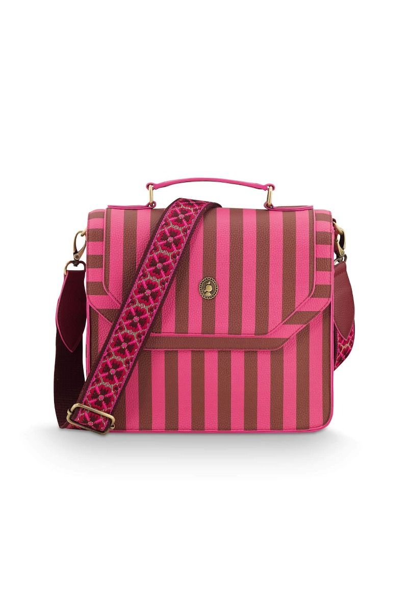 Frances Schultertasche Mittel Streifen Rosa