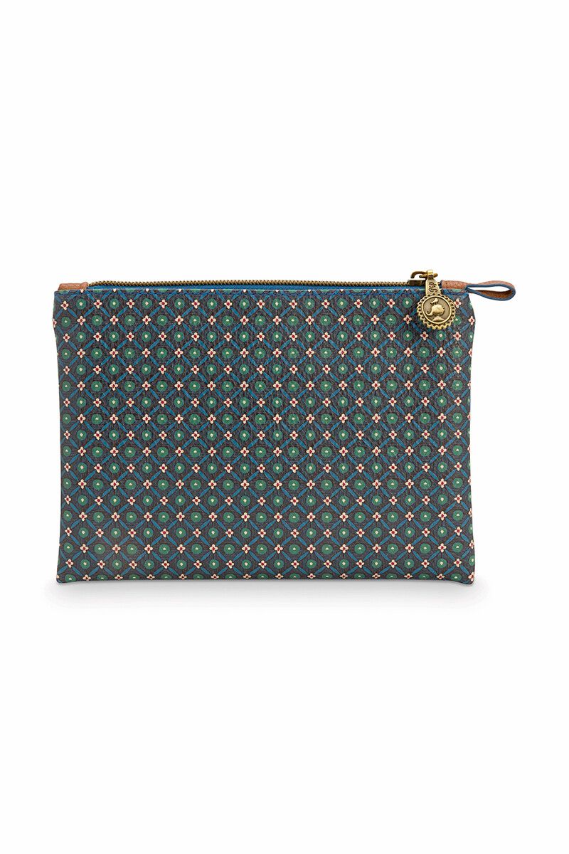 Flaches Necessaire Klein Petites Fleurs/ Star Tile Dunkelblau