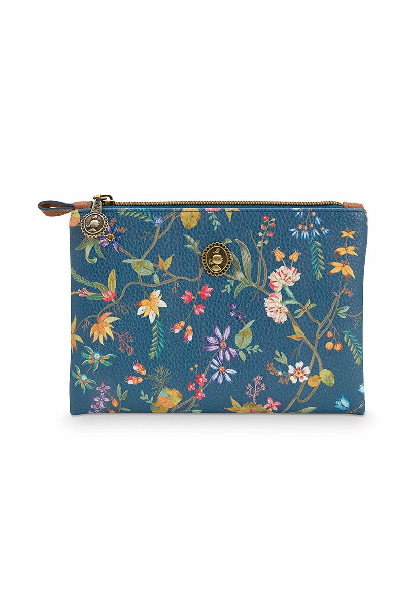 Flaches Necessaire Klein Petites Fleurs/ Star Tile Dunkelblau