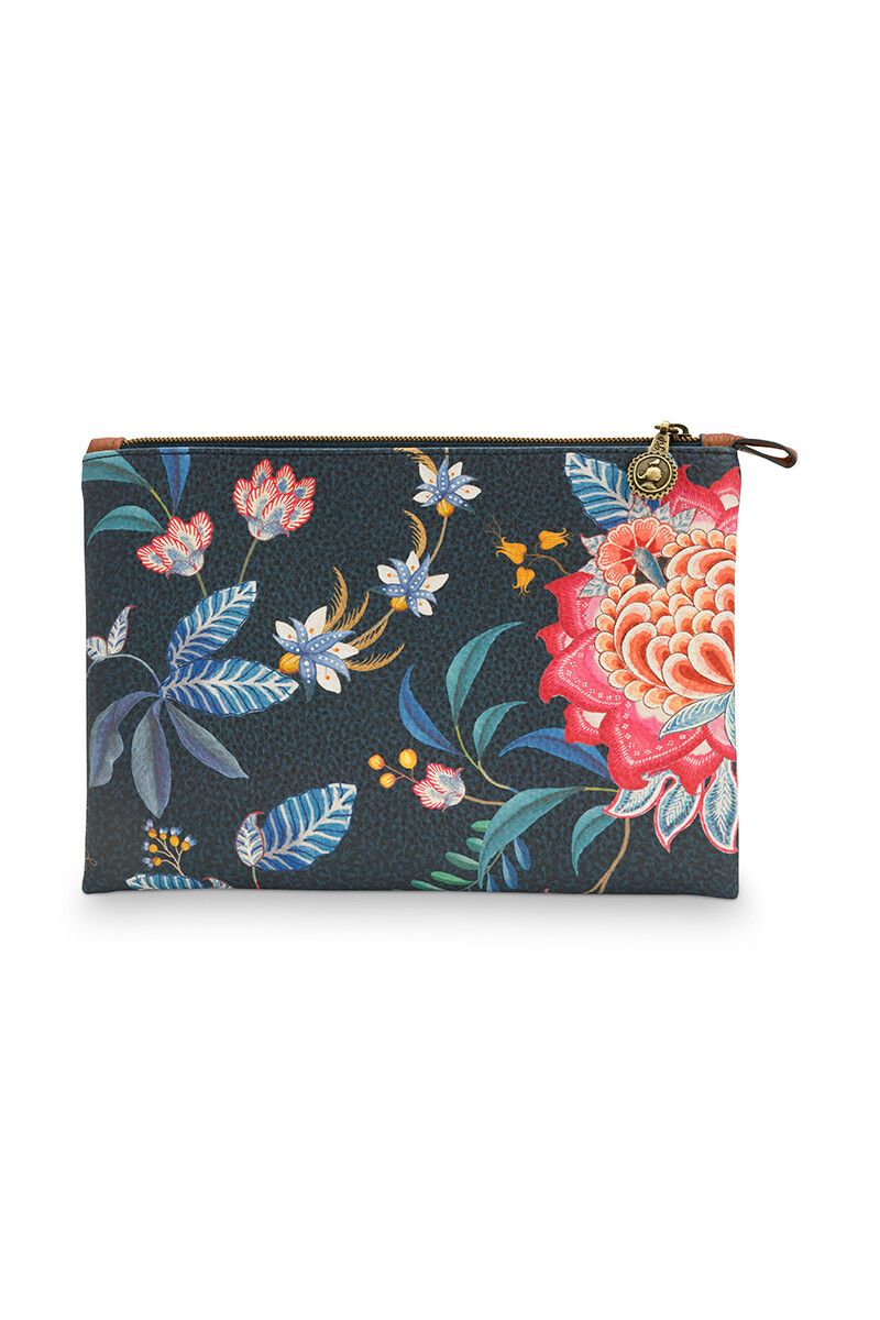 Flaches Necessaire Medium Flower Festivak Dunkelblau