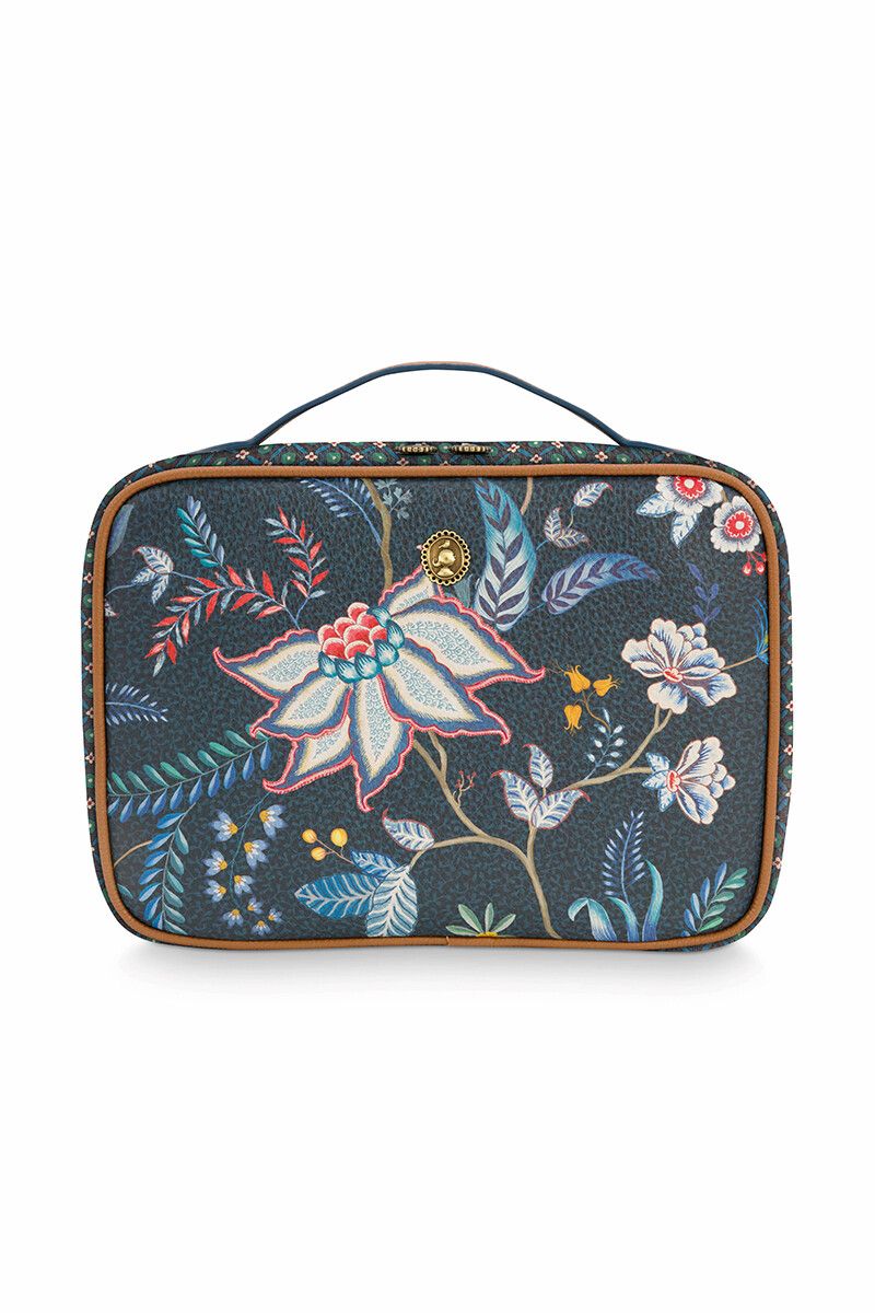 Beauty Case Square Large Flower Festival Dark Blue