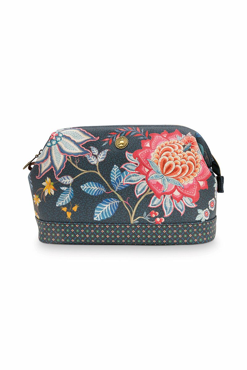 Cosmetic Purse Large Flower Festival Dark Blue