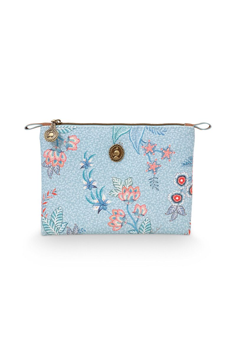 Cosmetic Pouch Small Flower Festival Light Blue/Scallop Red