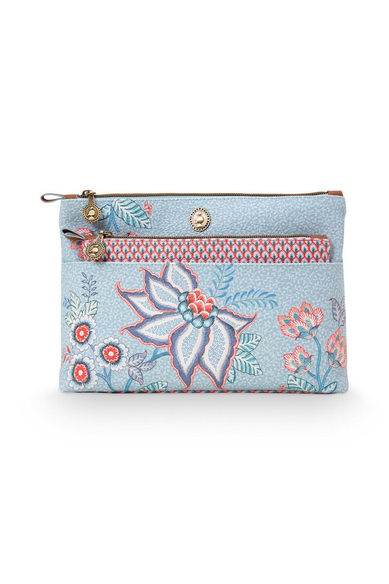 Necessaire Combi Flower Festival Hellblau/ Scallop Rot