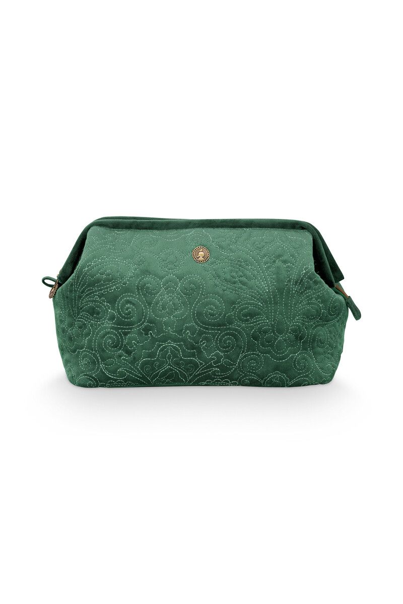 Cosmetic Purse Extra Large Velvet Quiltey Days Green