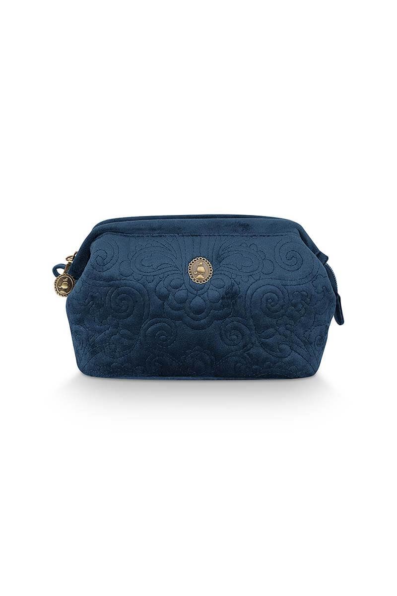 Pochette à cosmétiques de petite taille en velours Quiltey Days en coloris bleu