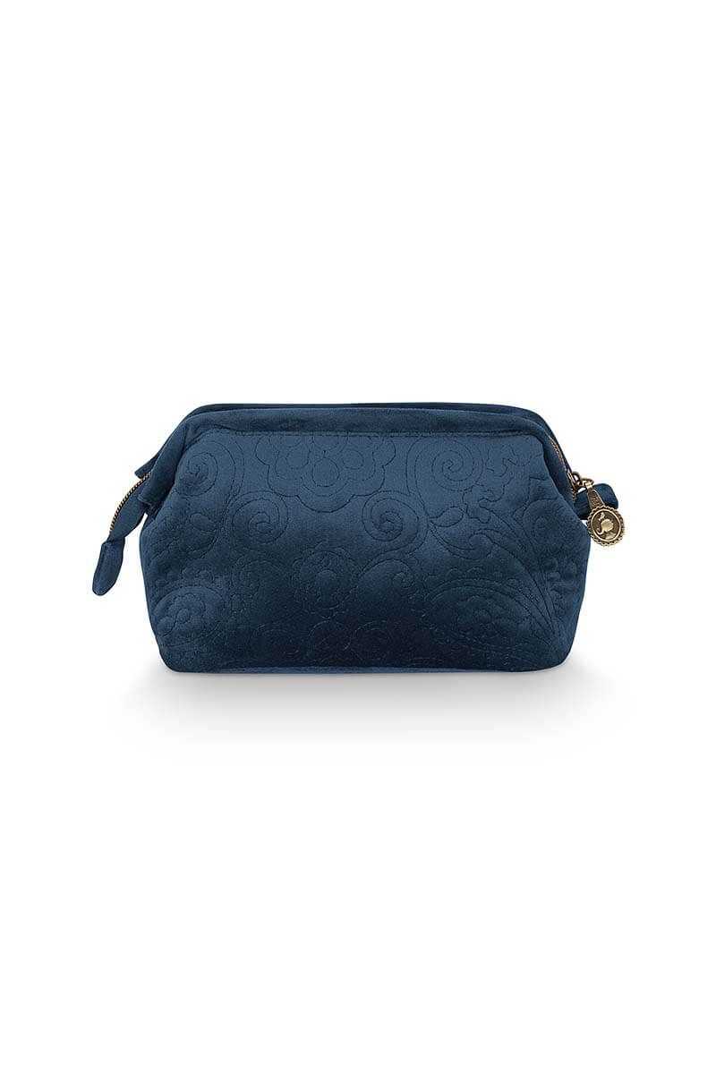 Pochette à cosmétiques de petite taille en velours Quiltey Days en coloris bleu