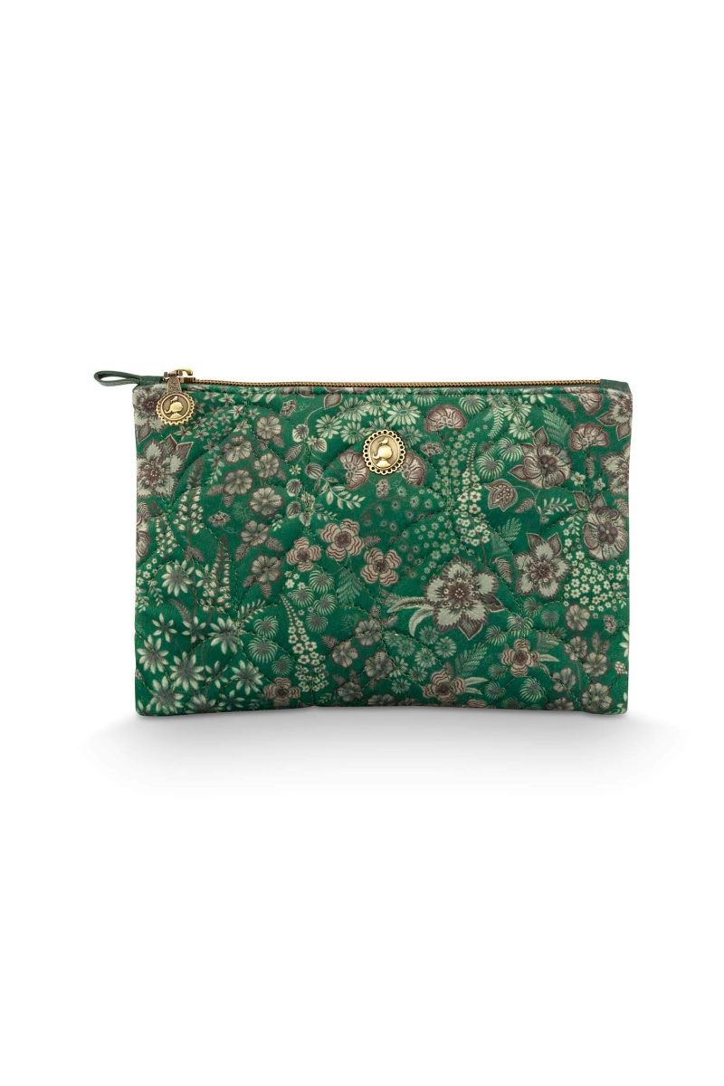 Trousse Plate à Cosmétiques Charly Moyen Quilted Daisy Dreams Vert