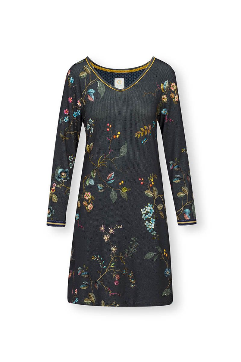 Nachthemd Lange Mouw Kawai Flower Donkerblauw